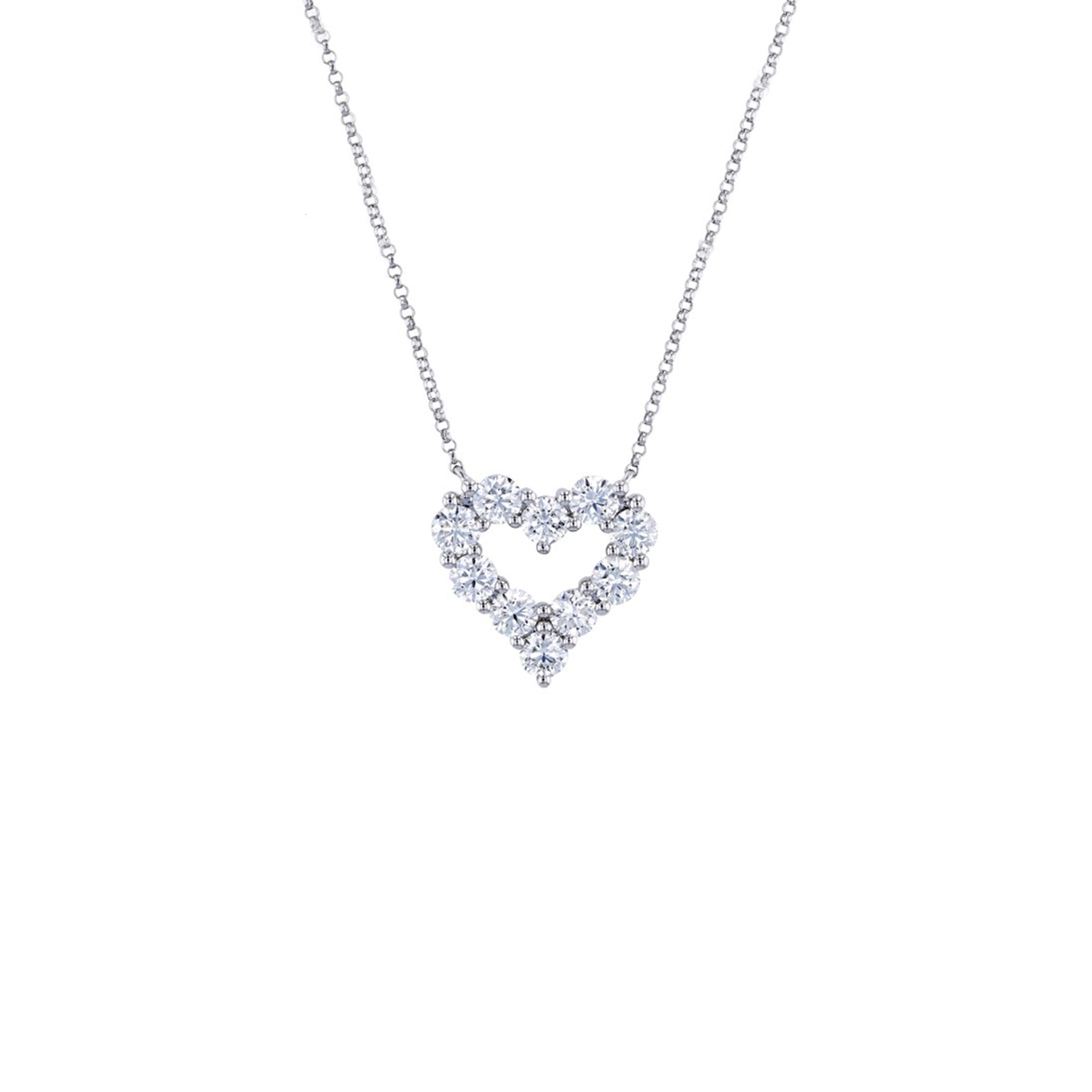 18K White Gold Open Diamond Heart Necklace