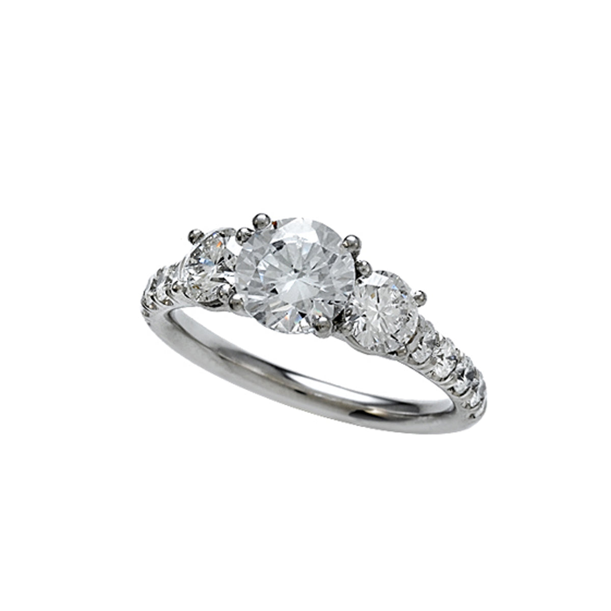 18K White Gold 3-Stone Engagement Ring - Round Brilliant Cut Diamond img1