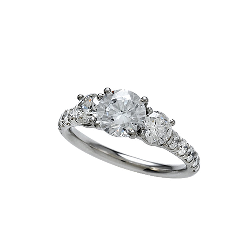 18K White Gold 3-Stone Engagement Ring - Round Brilliant Cut Diamond img1