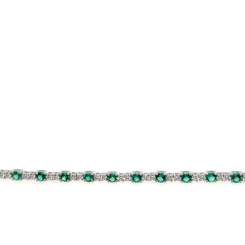 18K White Gold Alternating & Emerald Tennis Bracelet