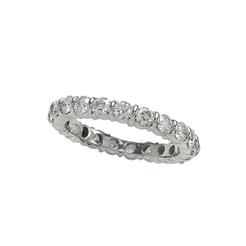 18K White Gold Bar Set Round Diamond Eternity Band