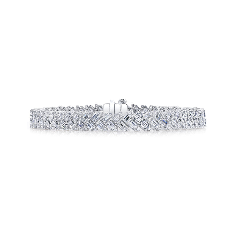 18K White Gold Emerald Cut and Round Diamond Tennis Bracelet