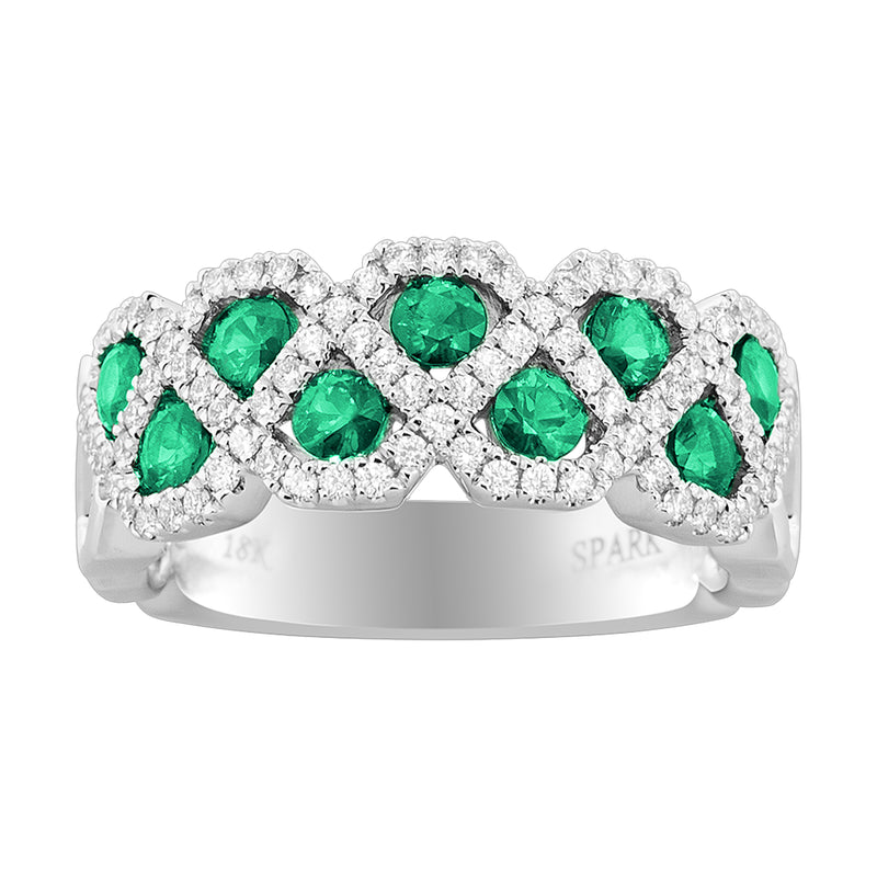 18K White Gold Emerald and Diamond Geometric Ring