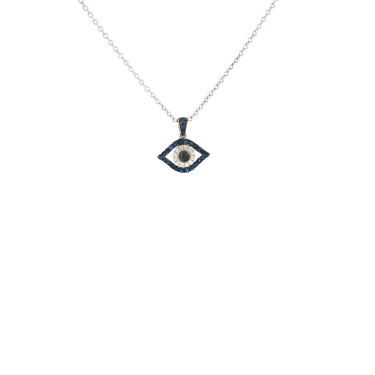18K White Gold Evil Eye Sapphire Black Diamond and White Diamond Pendant img2