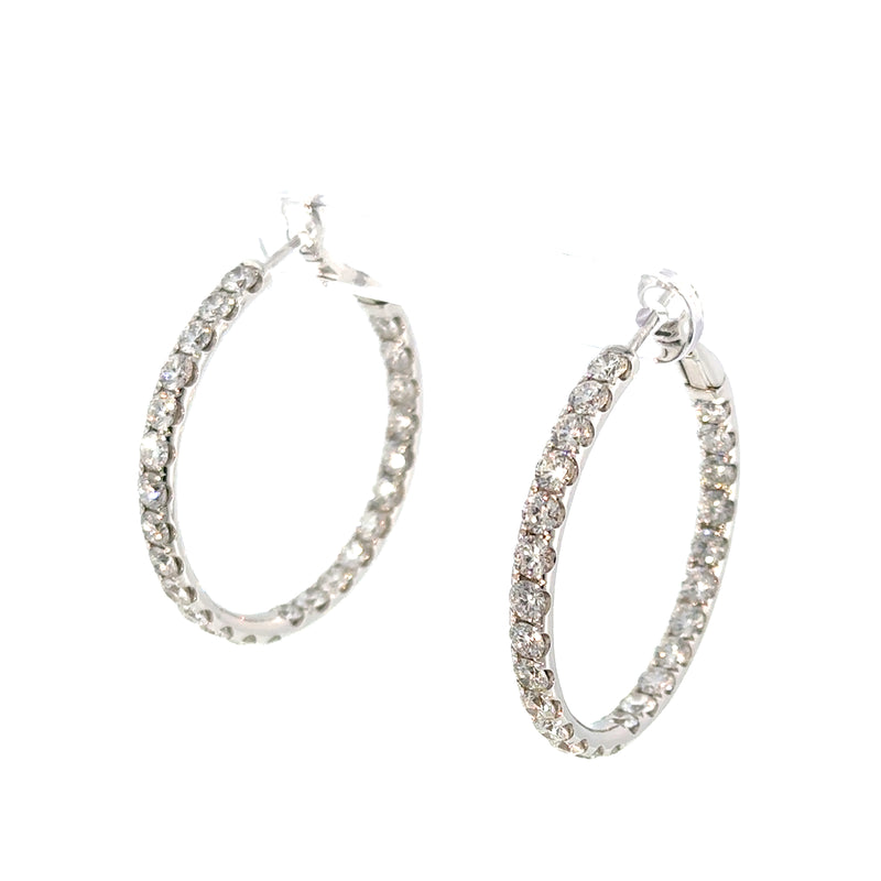 18K White Gold Micro Set Diamond Hoop Earrings