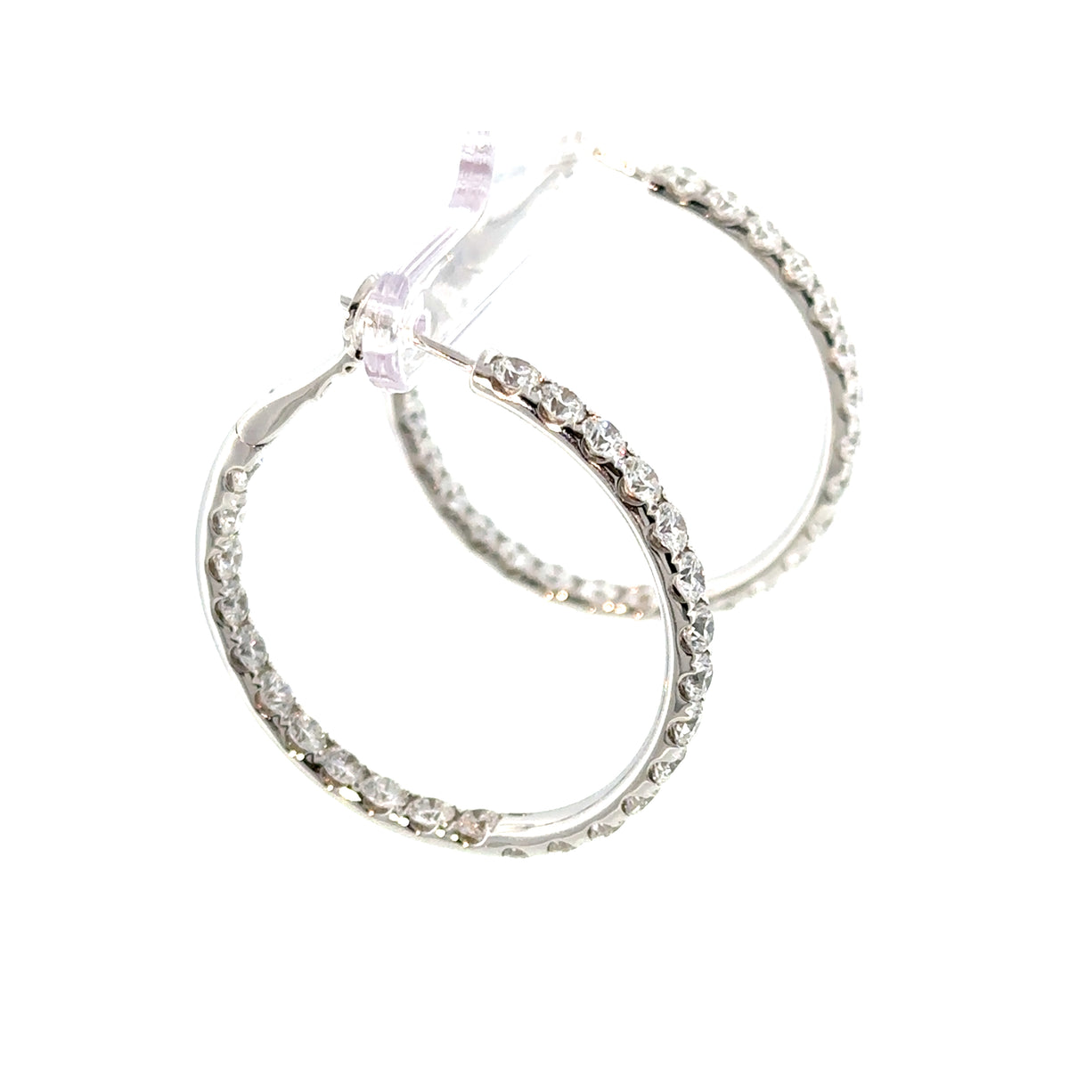 18K White Gold Micro Set Diamond Hoop Earrings img2