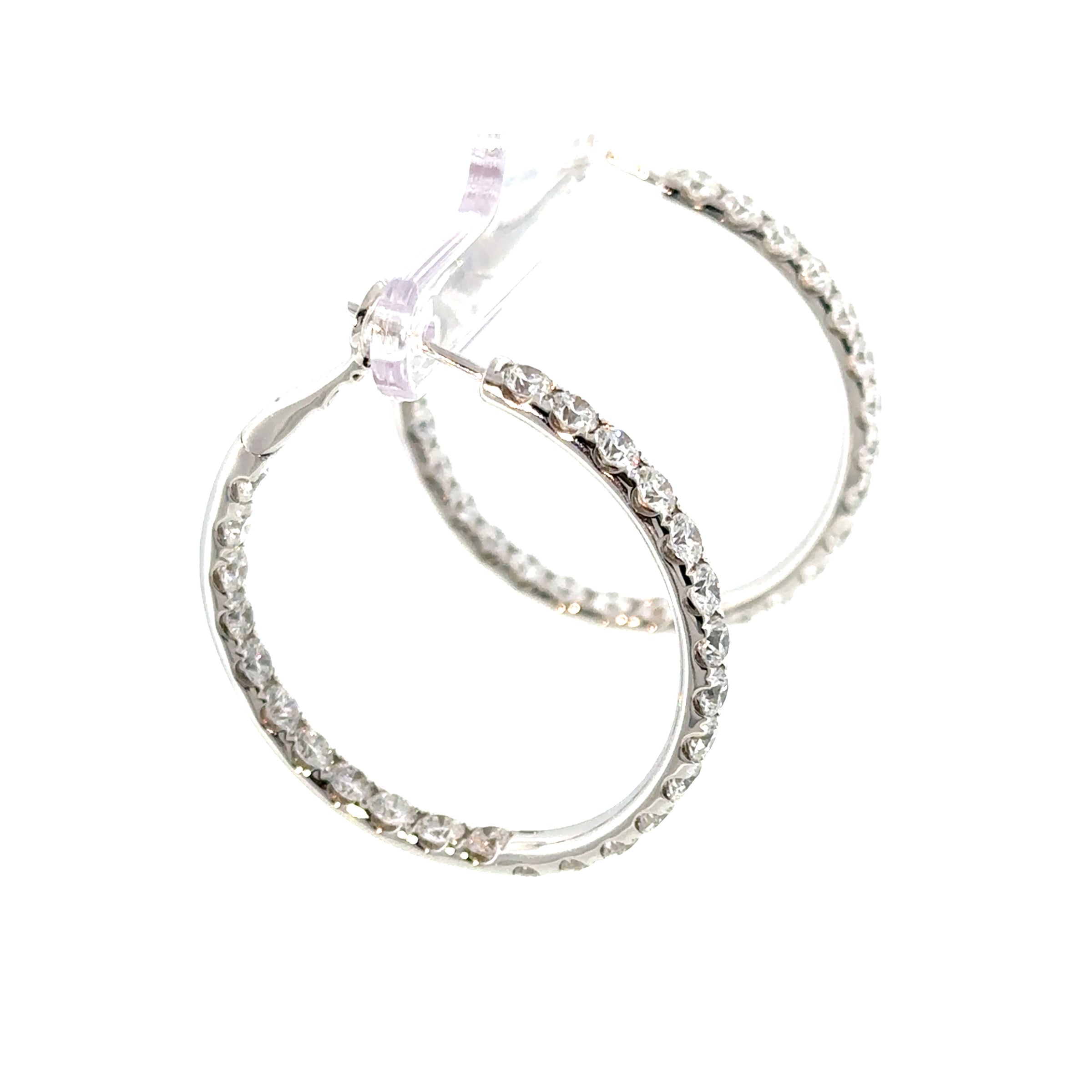 18K White Gold Micro Set Diamond Hoop Earrings img2