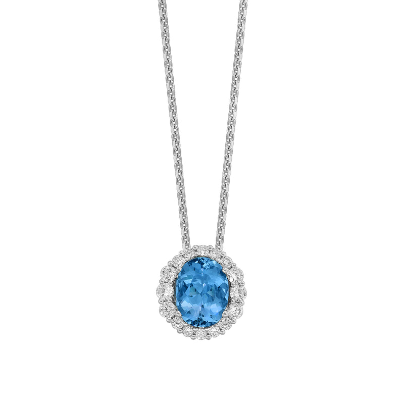 18K White Gold Pendant necklace with Aquamarine and Diamonds