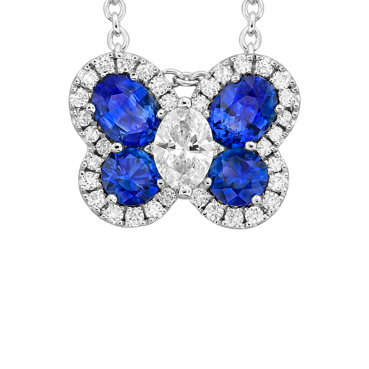 18K White Gold Sapphire and Diamond Butterfly Necklace img2