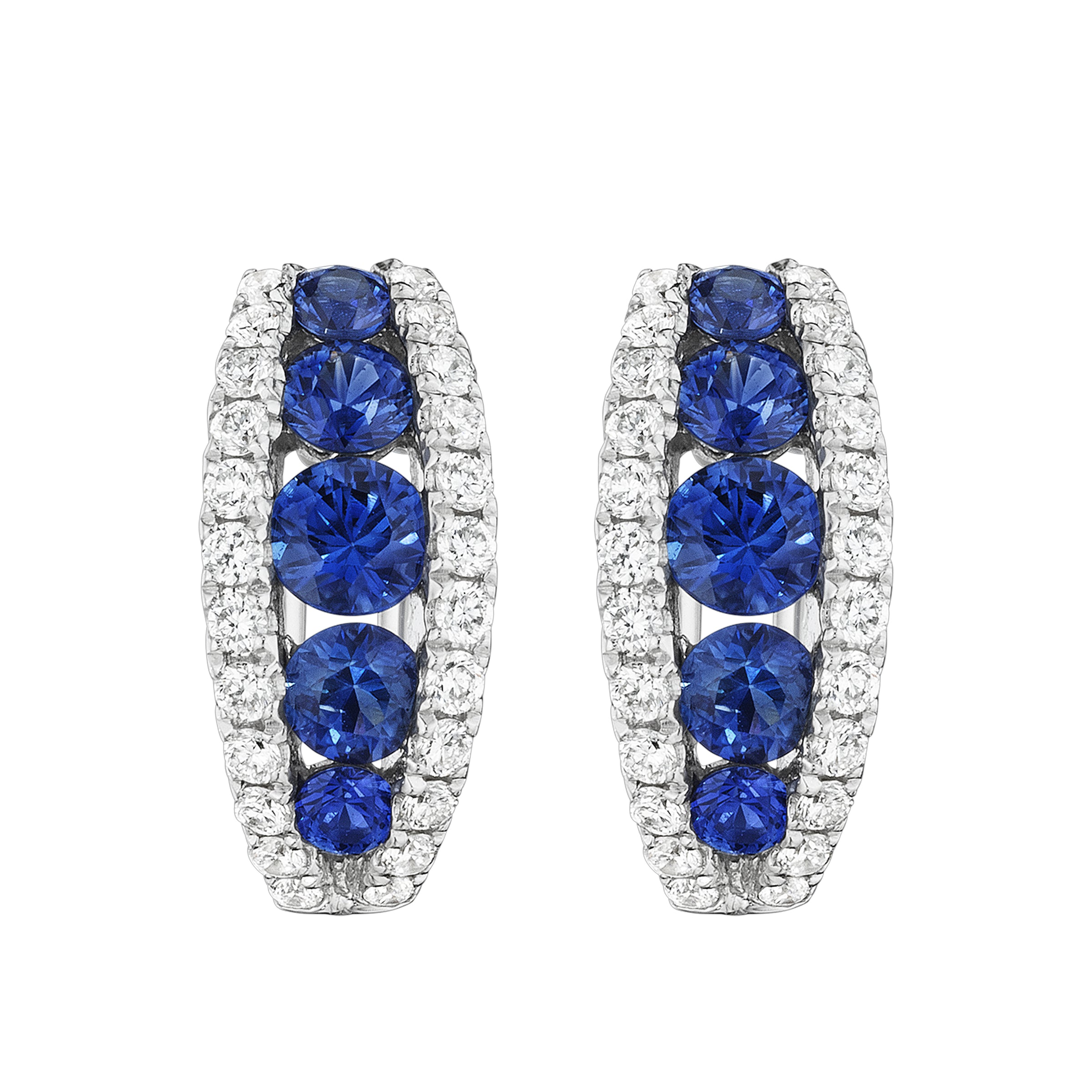 18K White Gold Sapphire and Diamond Huggie Earrings
