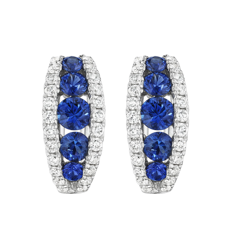18K White Gold Sapphire and Diamond Huggie Earrings