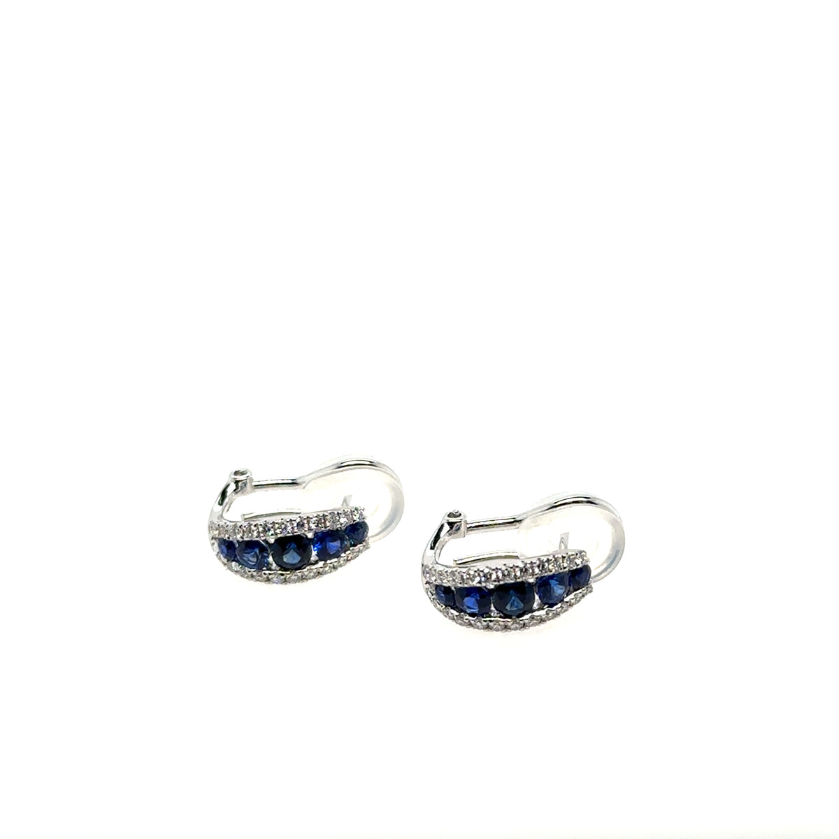 18K White Gold Sapphire and Diamond Huggie Earrings img2