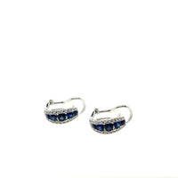 18K White Gold Sapphire and Diamond Huggie Earrings img2