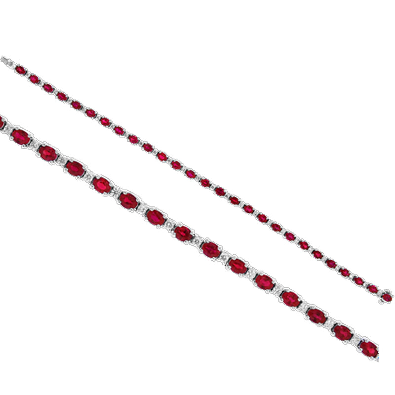 18K White Gold Tennis Bracelet with Alternating Rubies and Diamonds