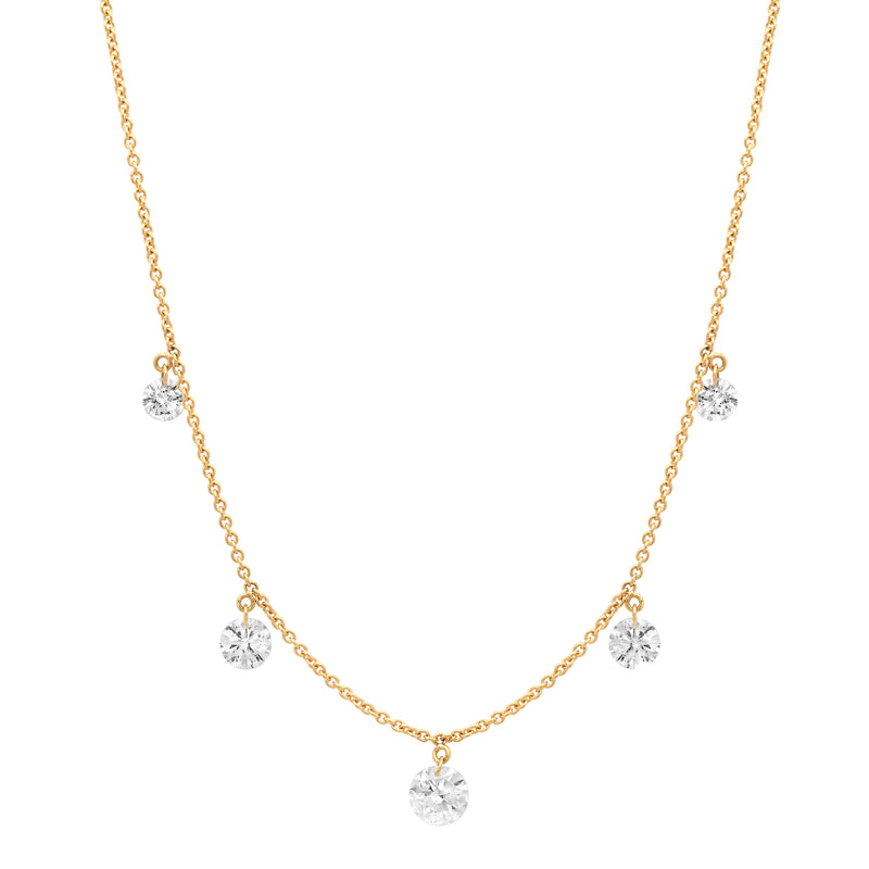 18K Yellow Gold Drilled Hanging Diamond Station Necklace