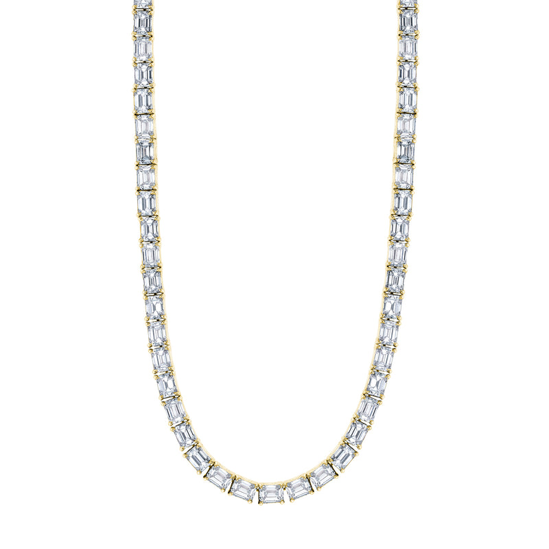 18K Yellow Gold Emerald Cut Diamond Tennis Necklace