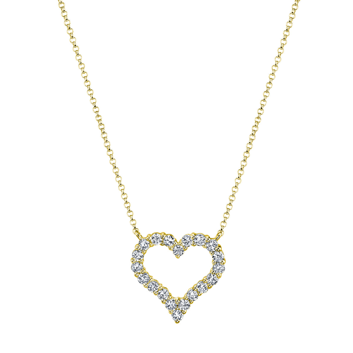18K Yellow Gold Open Heart Diamond Necklace