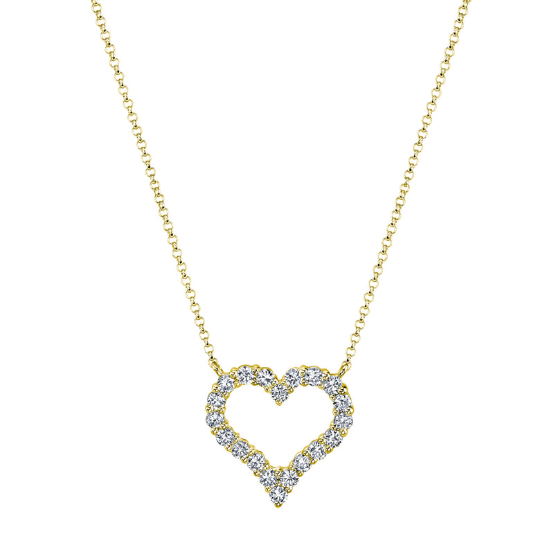 18K Yellow Gold Open Heart Diamond Necklace