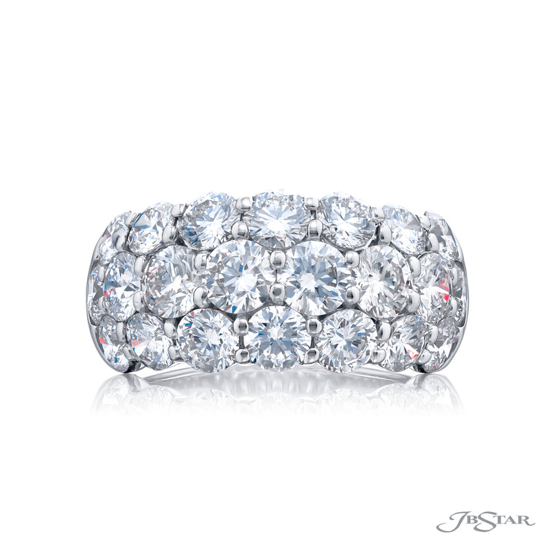 JB Star Platinum Shared Prong Set 3 Rows of Round Cut Diamond Band