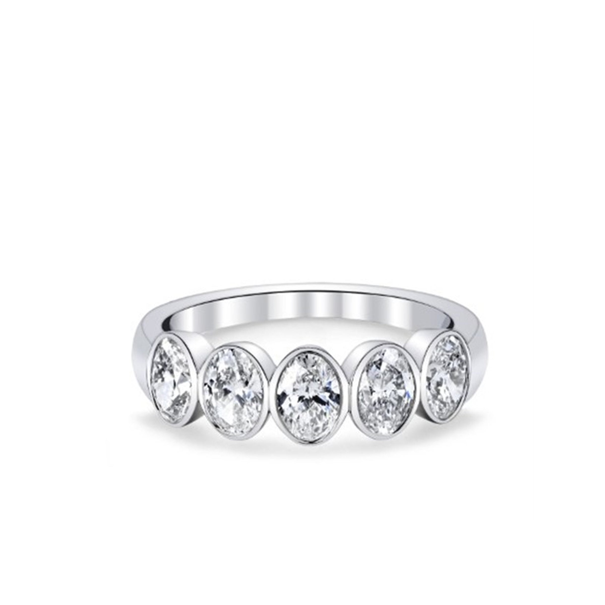 18K White Gold Oval Cut Bezel Set Diamond Band
