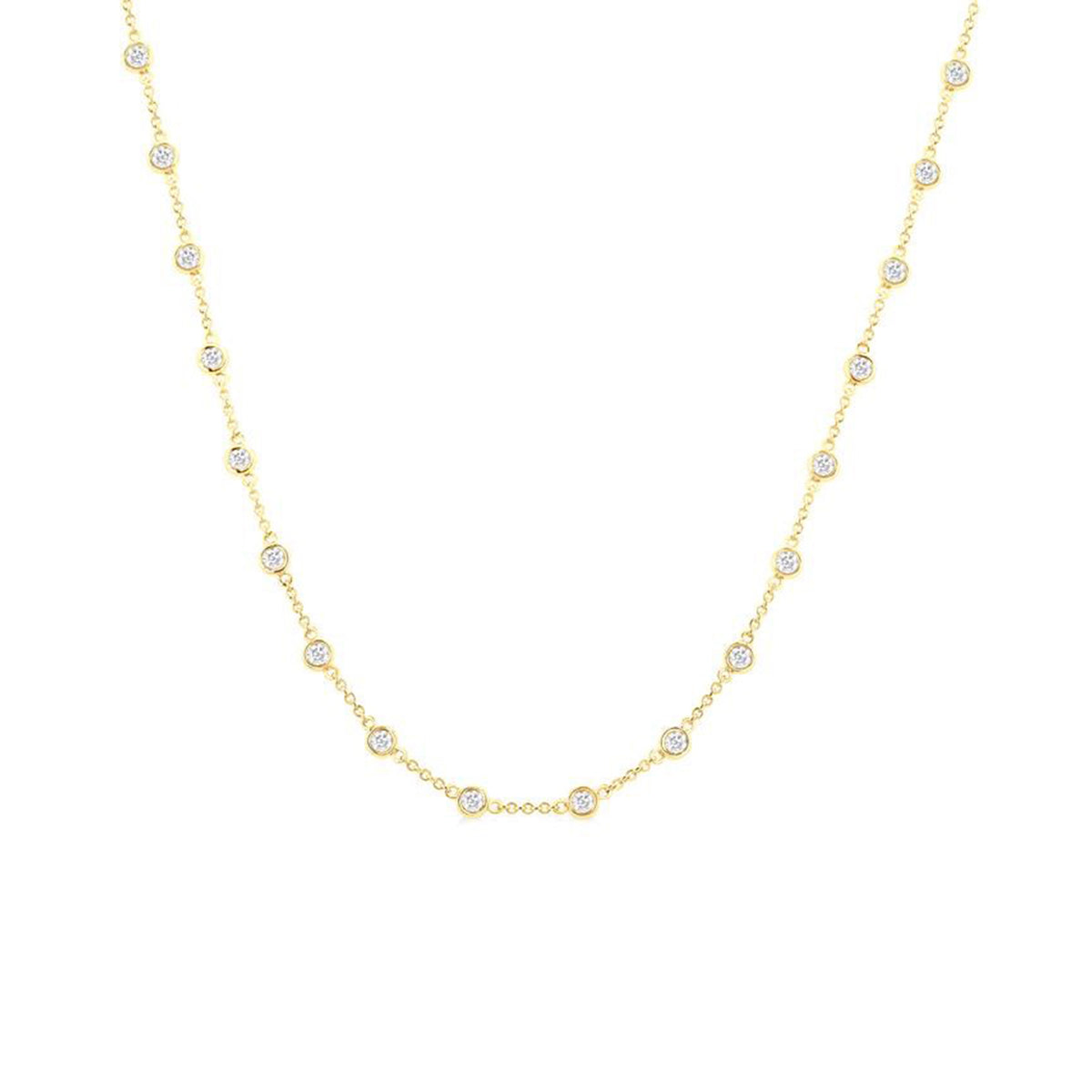 1K Yellow Gold Bezel Set Diamond Station Necklace