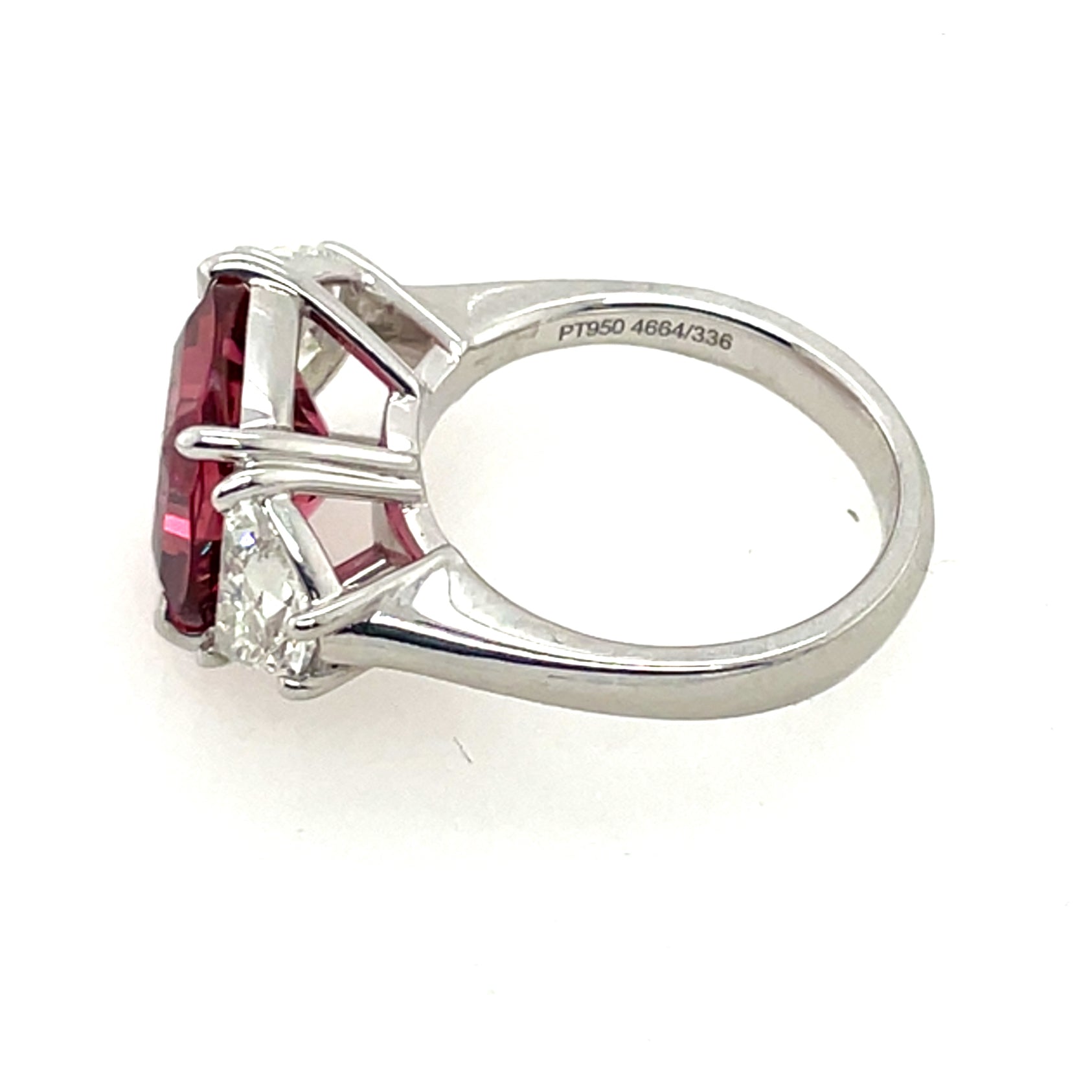 JB Star PinkTourmaline 5 Carat & Half Moon Diamond Platinum Ring
