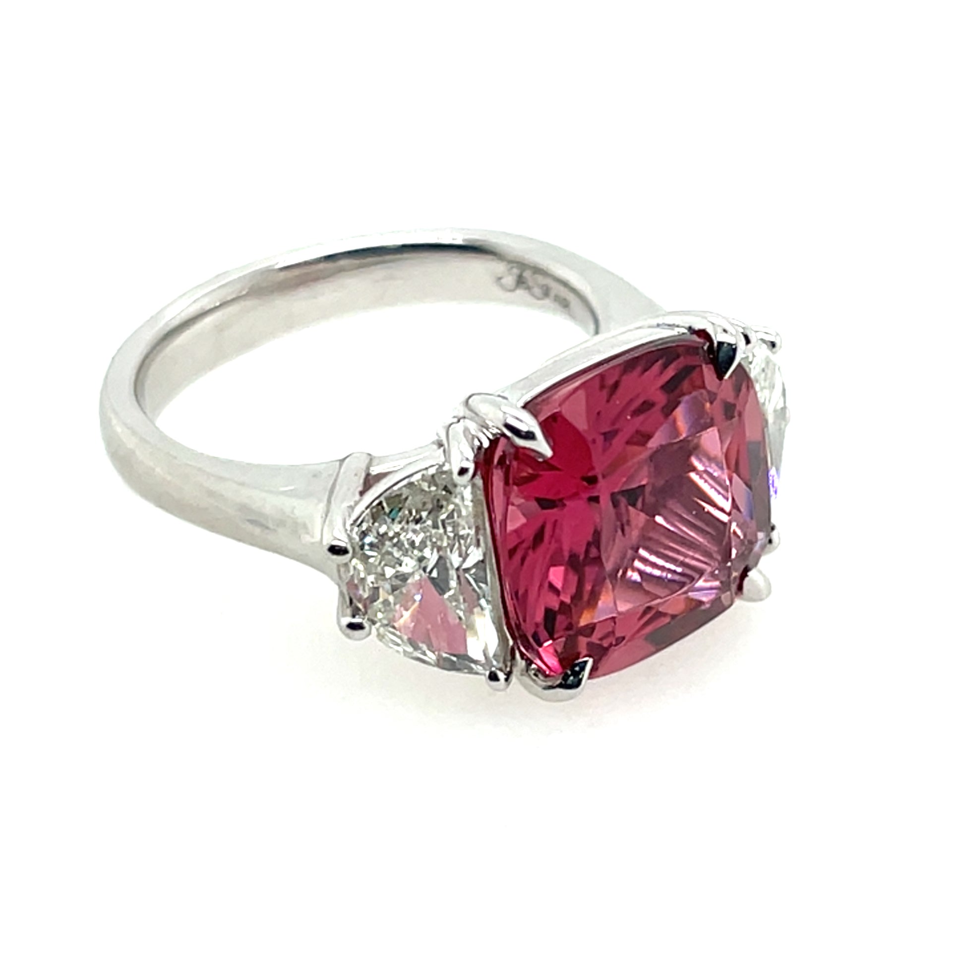 JB Star PinkTourmaline 5 Carat & Half Moon Diamond Platinum Ring
