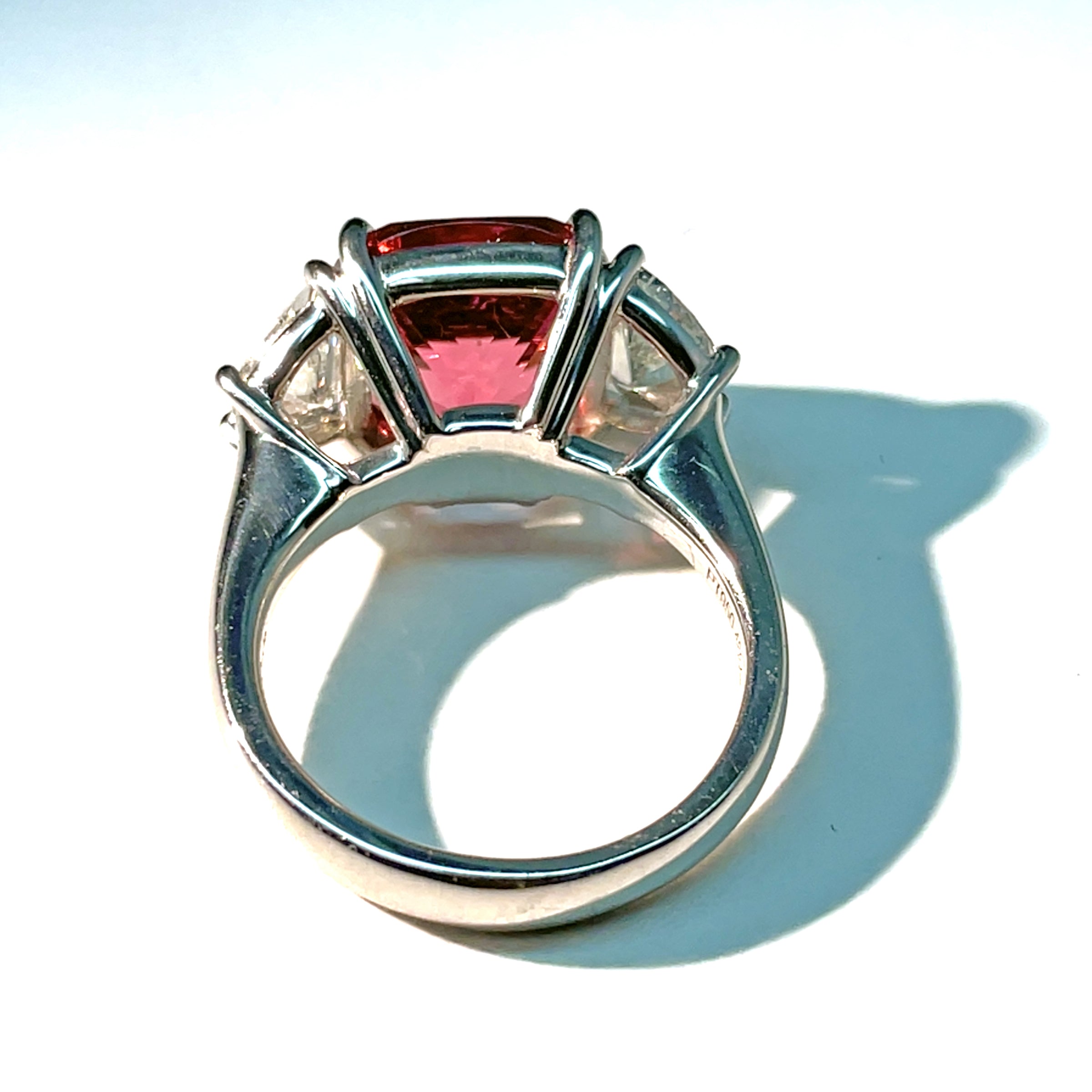 JB Star PinkTourmaline 5 Carat & Half Moon Diamond Platinum Ring