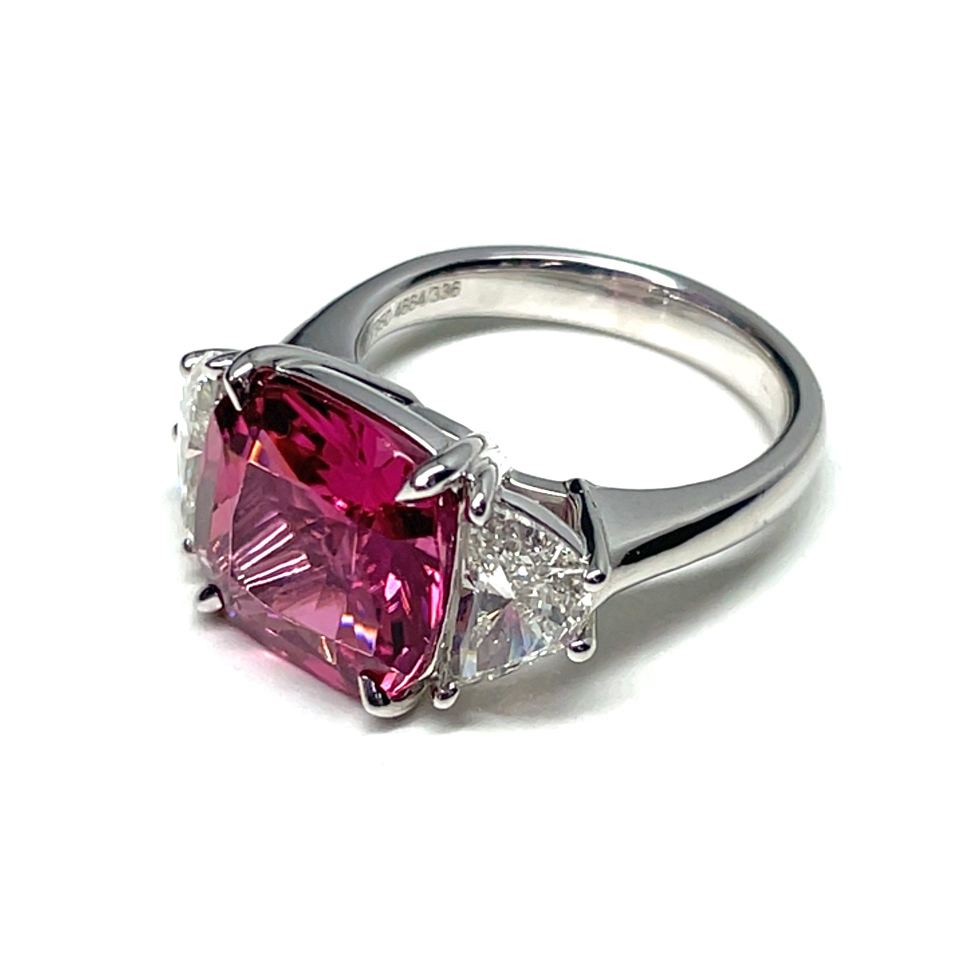 JB Star PinkTourmaline 5 Carat & Half Moon Diamond Platinum Ring