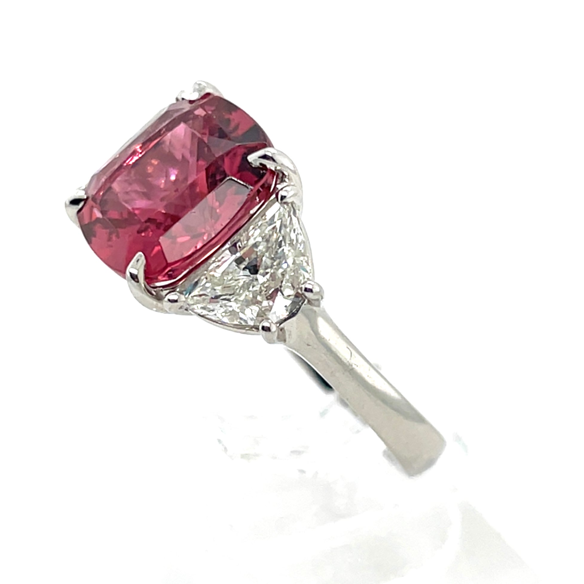 JB Star PinkTourmaline 5 Carat & Half Moon Diamond Platinum Ring