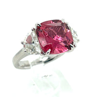 JB Star PinkTourmaline 5 Carat & Half Moon Diamond Platinum Ring