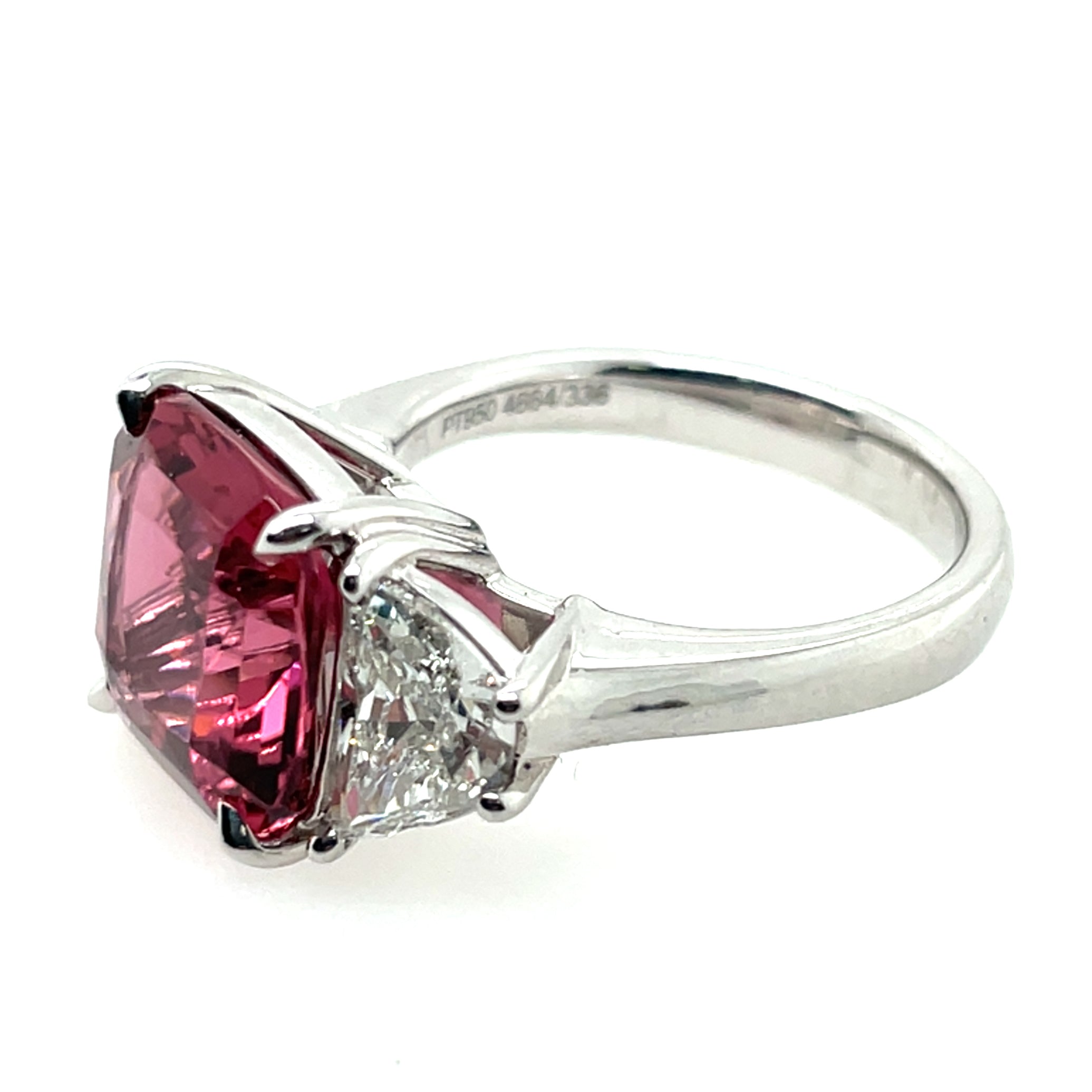 JB Star PinkTourmaline 5 Carat & Half Moon Diamond Platinum Ring
