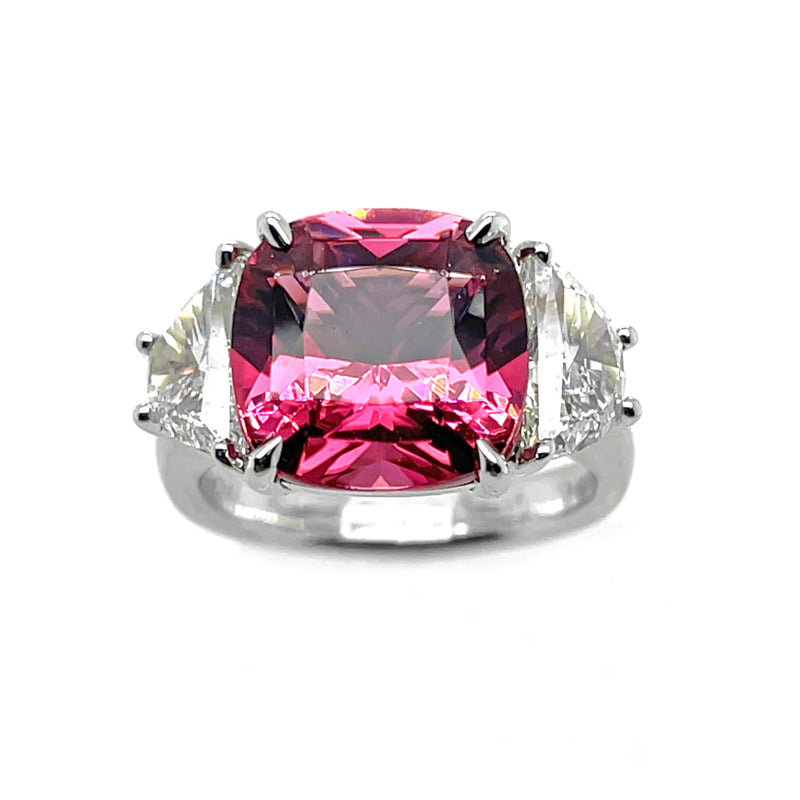 JB Star PinkTourmaline 5 Carat & Half Moon Diamond Platinum Ring - NAGI