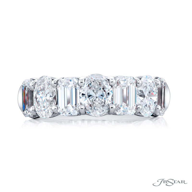 JB Star Platinum Shared Prong Emerald & Oval Cut Diamond Band - NAGI