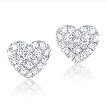 14K White Gold Diamond Heart Stud Earrings