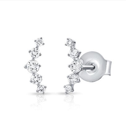 14K White Gold Climber Diamond Stud Earrings