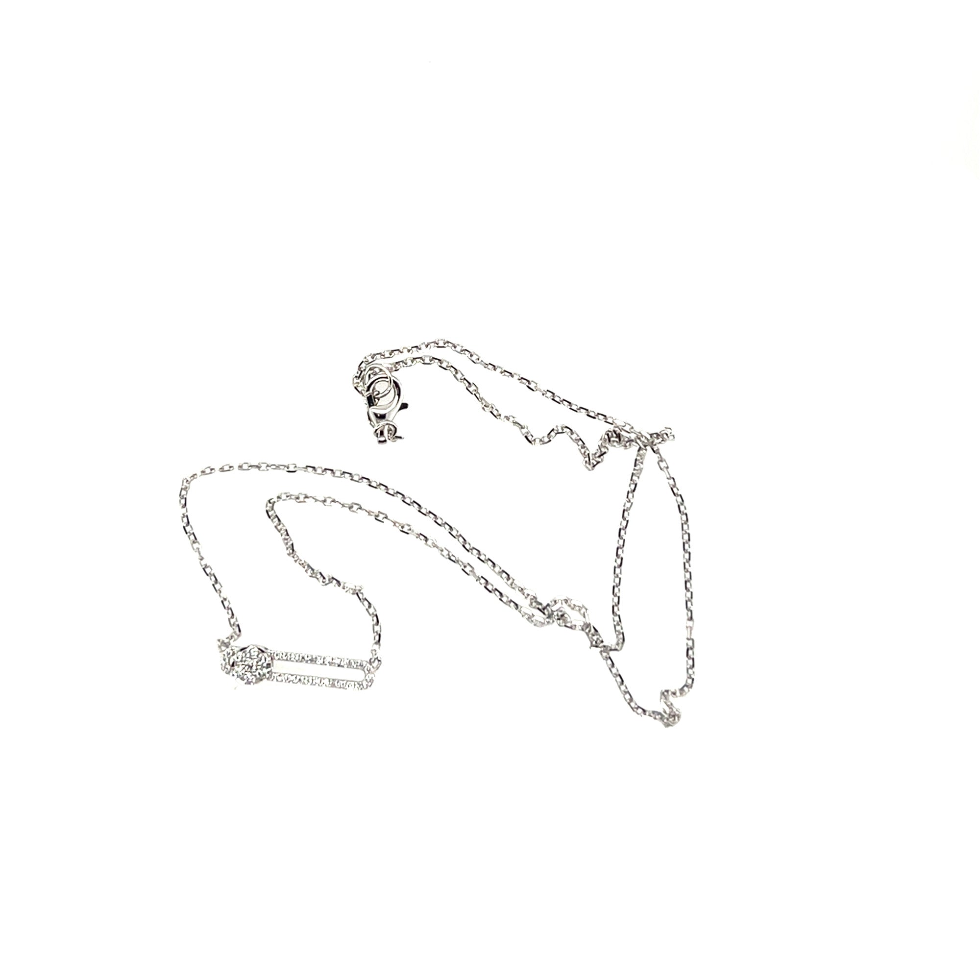 Hulchi Belluni 18K White Gold Single Diamond Open Bar Necklace