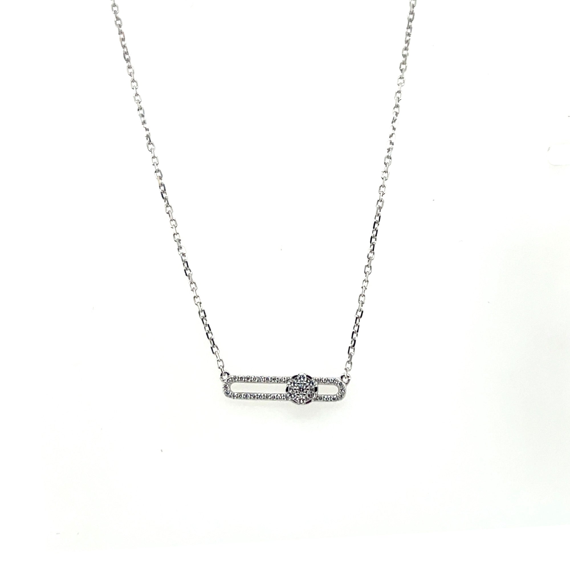 Hulchi Belluni 18K White Gold Single Diamond Open Bar Necklace - NAGI