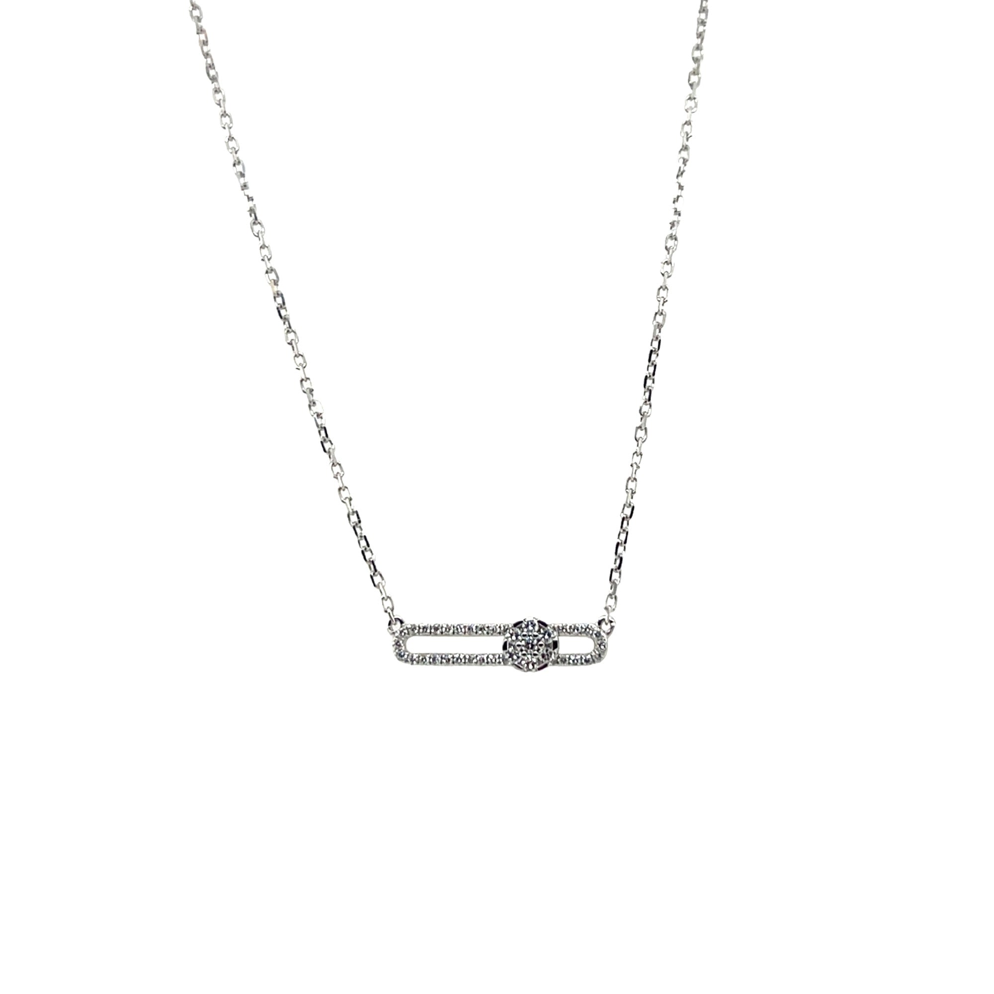 Hulchi Belluni 18K White Gold Single Diamond Open Bar Necklace