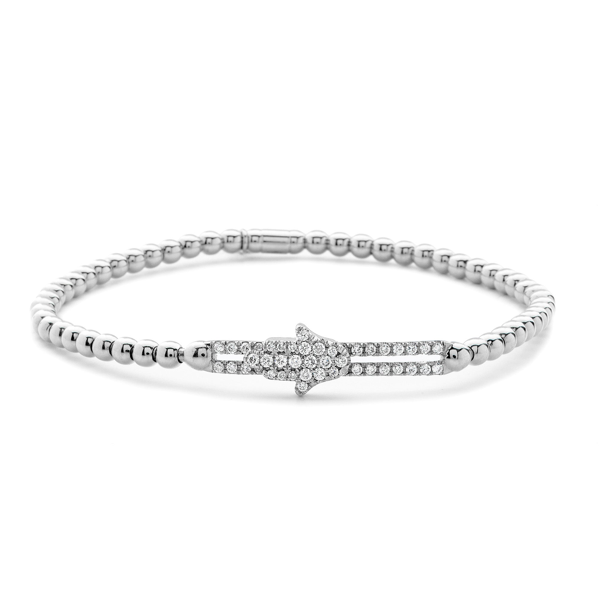 Hulchi Belluni 18kWhite Gold with Diamonds Hamsa Tresore Stretch Bracelet - NAGI