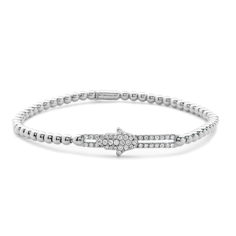 Hulchi Belluni 18kWhite Gold with Diamonds Hamsa Tresore Stretch Bracelet - NAGI