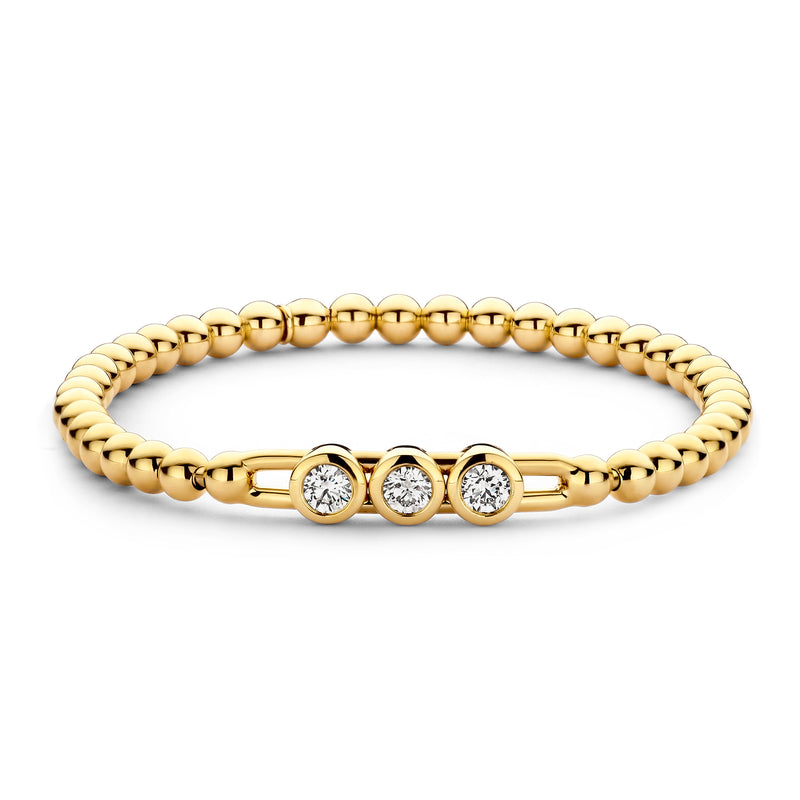 Hulchi Belluni 18K Yellow Gold Three Station Bezel Set Tresore Stretch Bracelet - NAGI