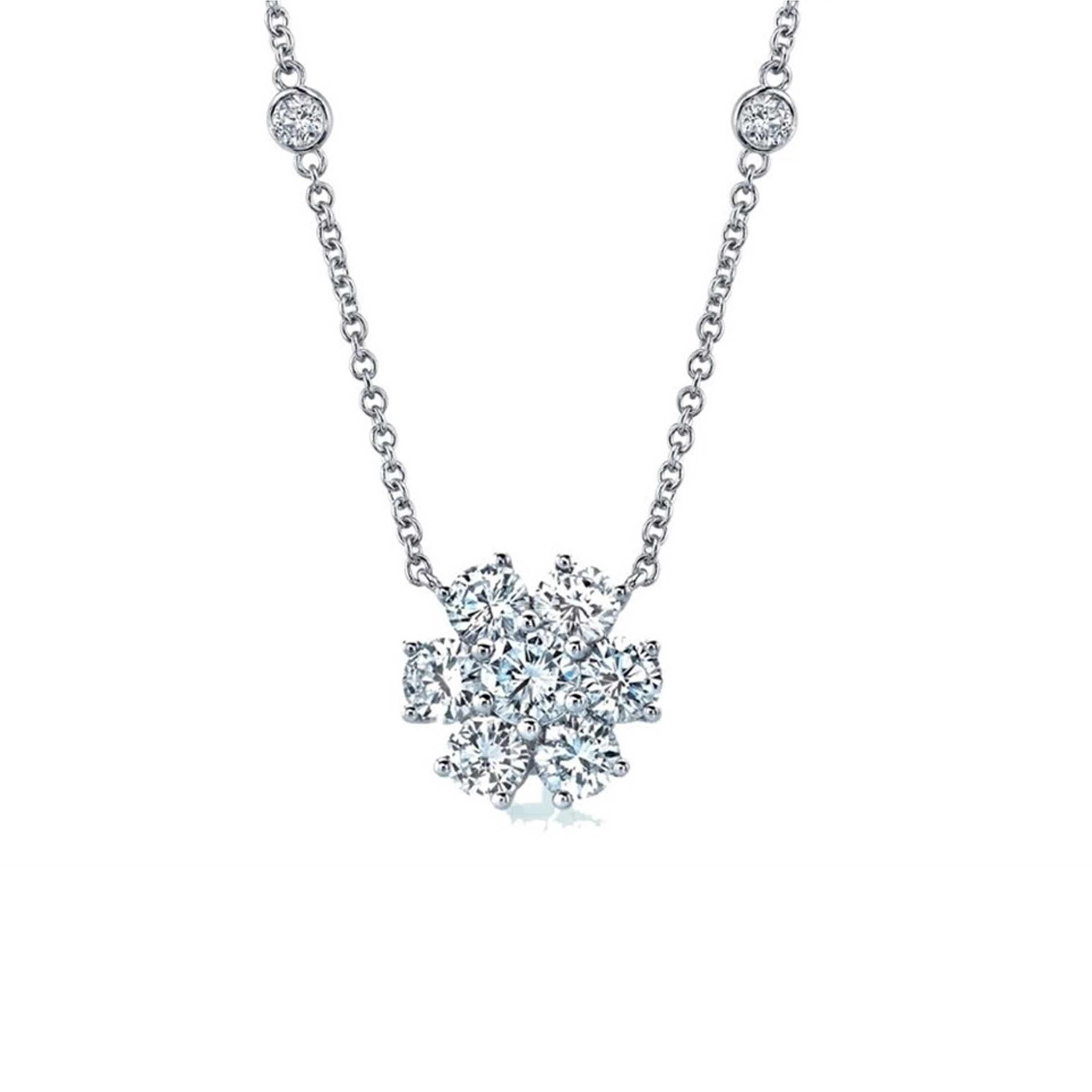 18K White Gold Floral Necklace with Diamond Stations