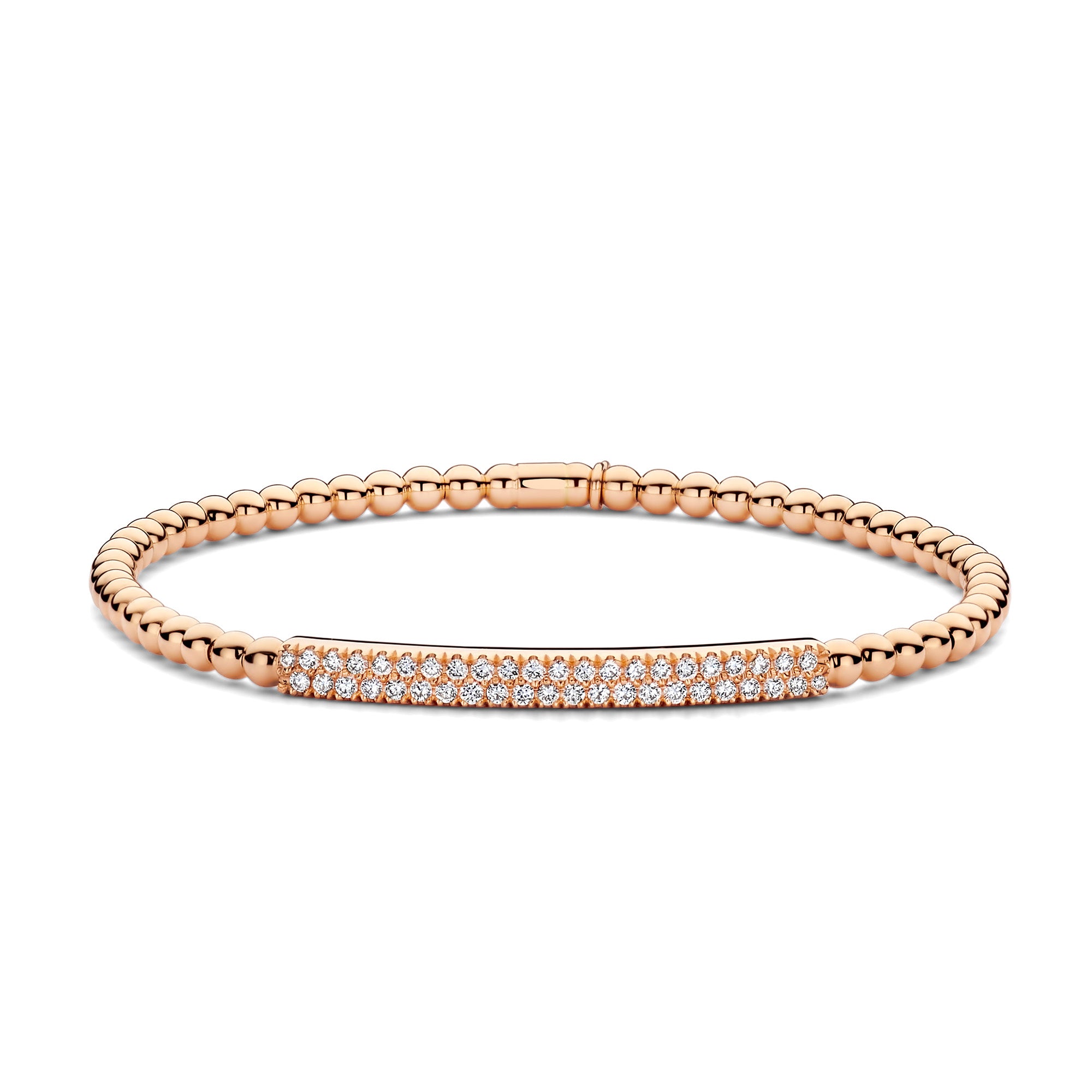 Hulchi Belluni 18K Rose Gold Double Diamond Row Stretch Bead Bracelet - NAGI