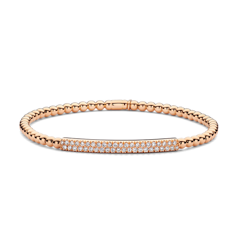 Hulchi Belluni 18K Rose Gold Double Diamond Row Stretch Bead Bracelet - NAGI