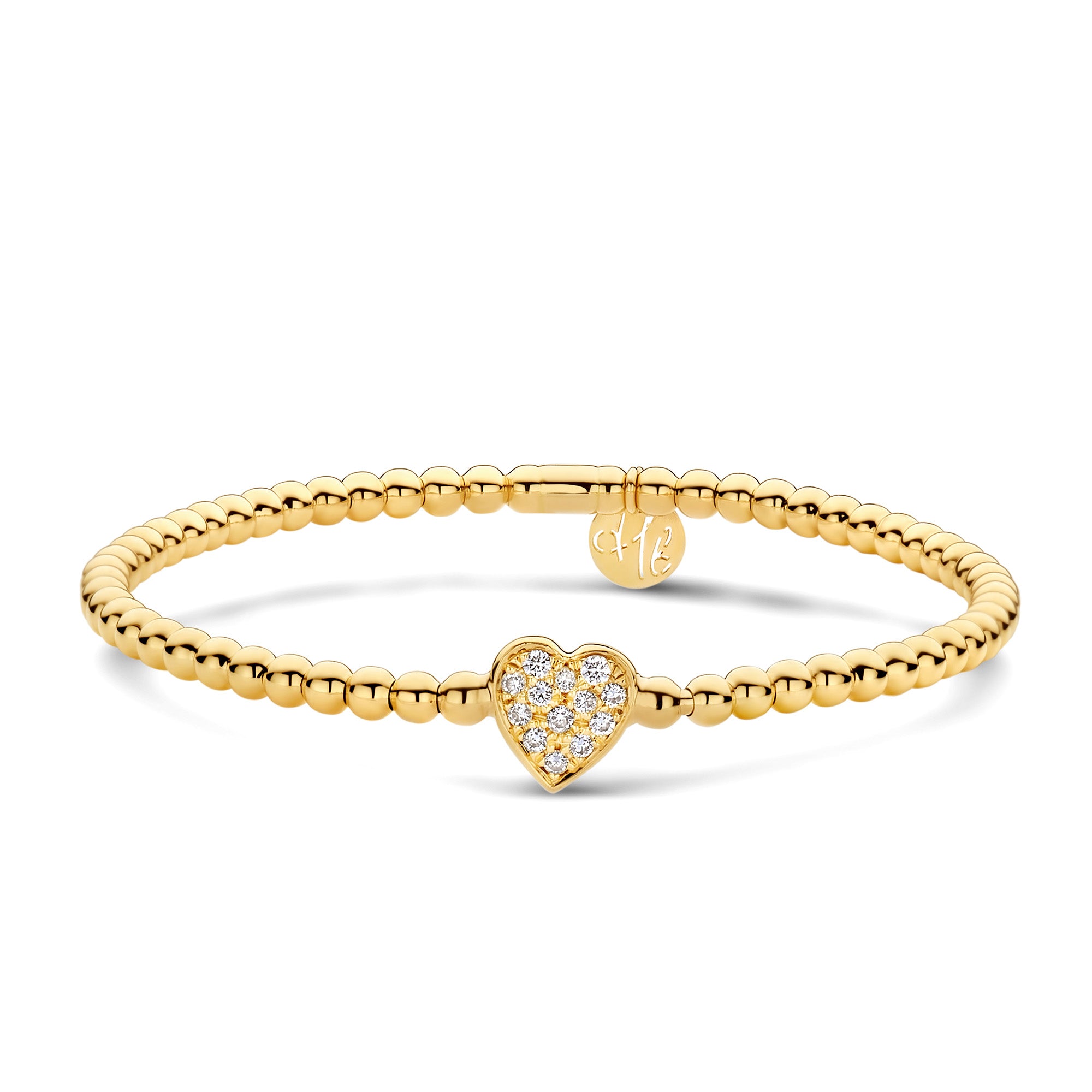 Hulchi Belluni 18K Yellow Gold and Diamonds Heart Tresore Stretch Bracelet - NAGI
