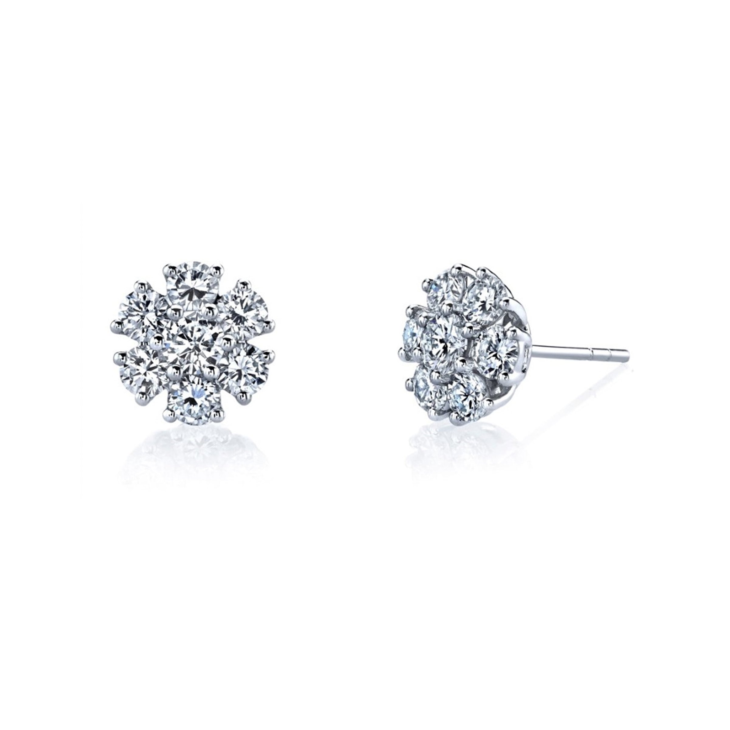 18K White Gold Floral Diamond Stud Earrings