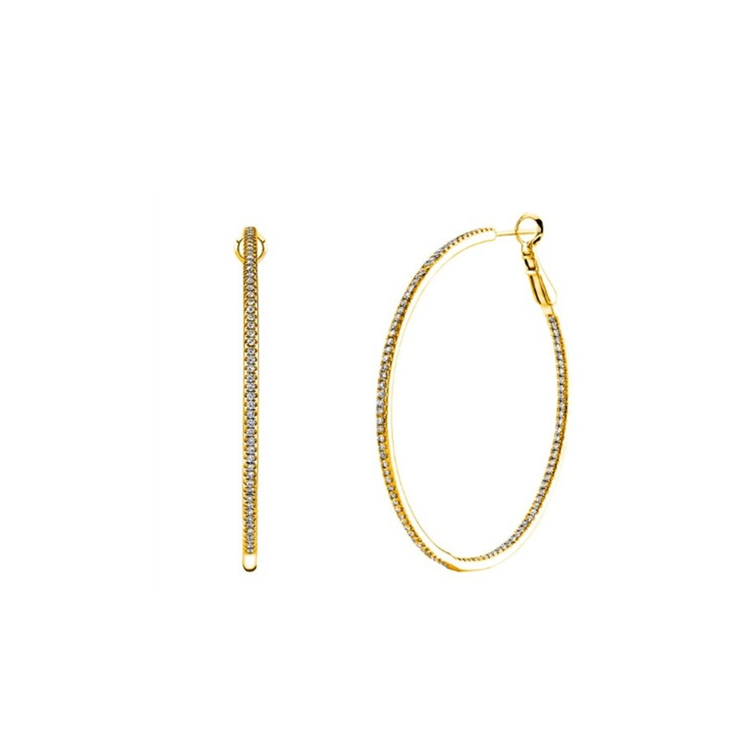 18K Yellow Gold Round Micro Wire Set Diamond Hoop Earrings