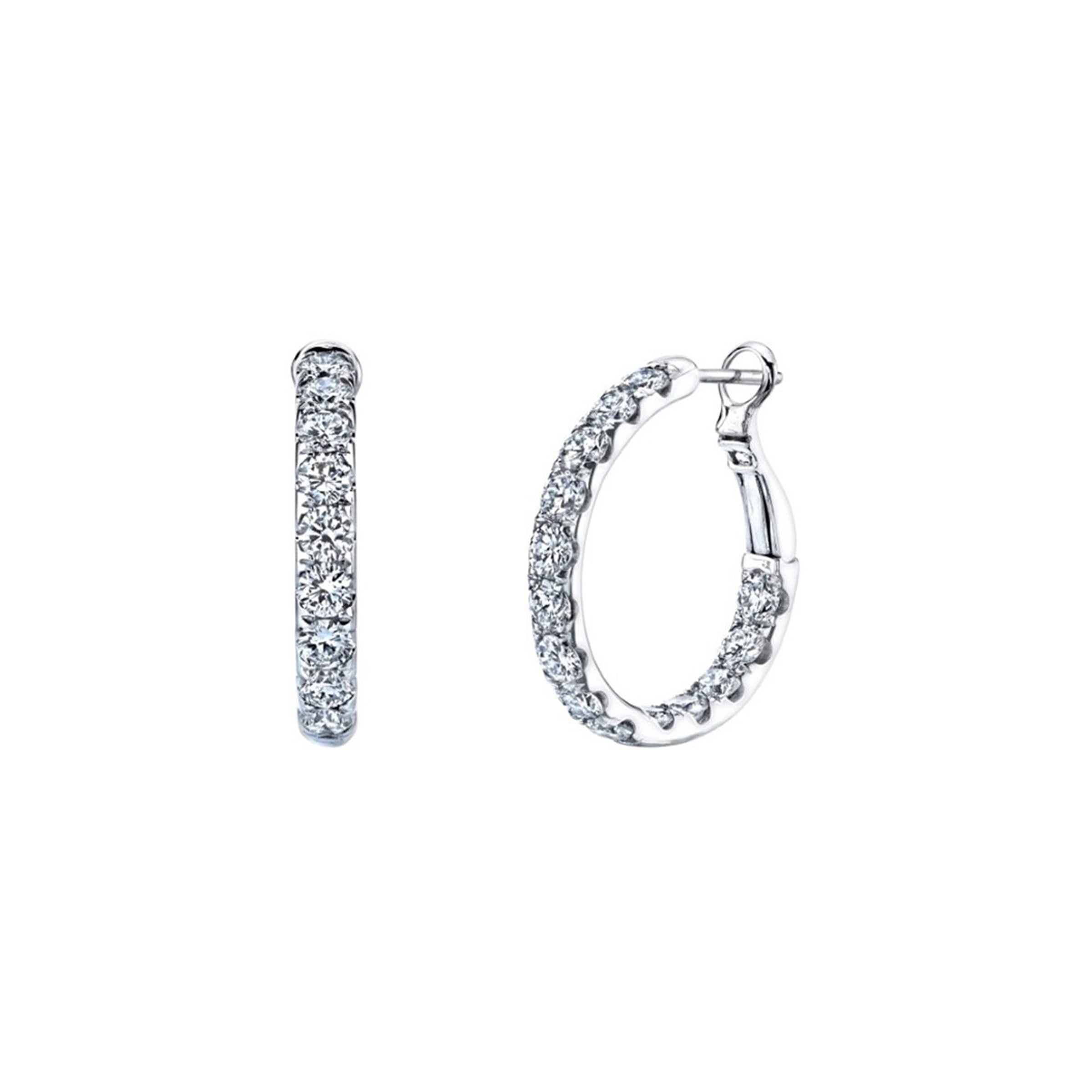 18K White Gold Micro Diamond Hoop Earrings