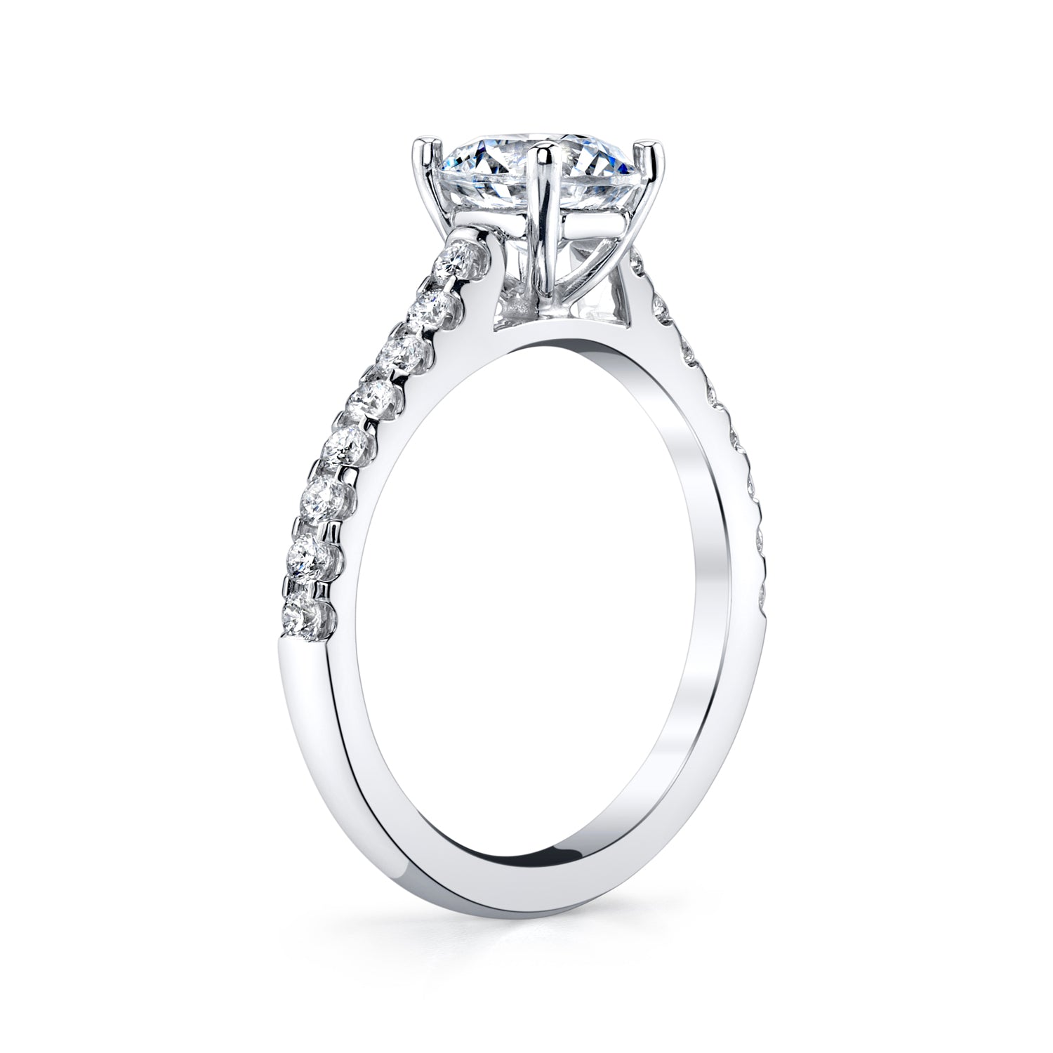 18K White Gold Micro U-Prong Engagement Ring Mounting, .25Cts